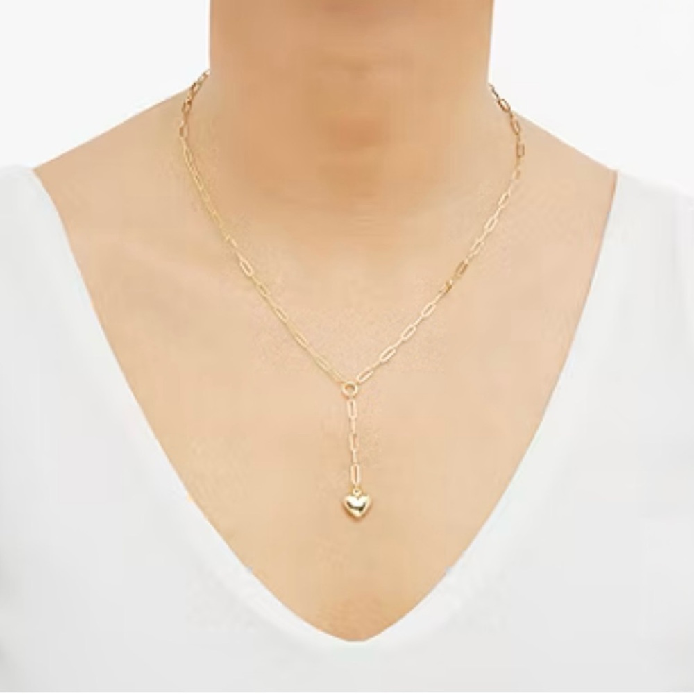 Paperclip Gold Chain with Puffed Heart 10k Gold Pendant Necklace - Picture 7 of 7